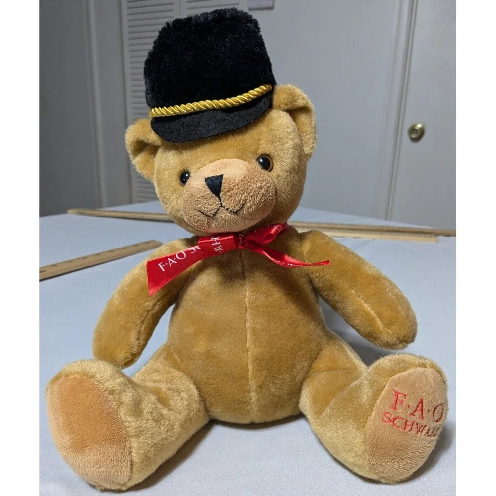 FAO SCHWARZ Soldier Hat Red Bow Tie‎ Teddy Bear